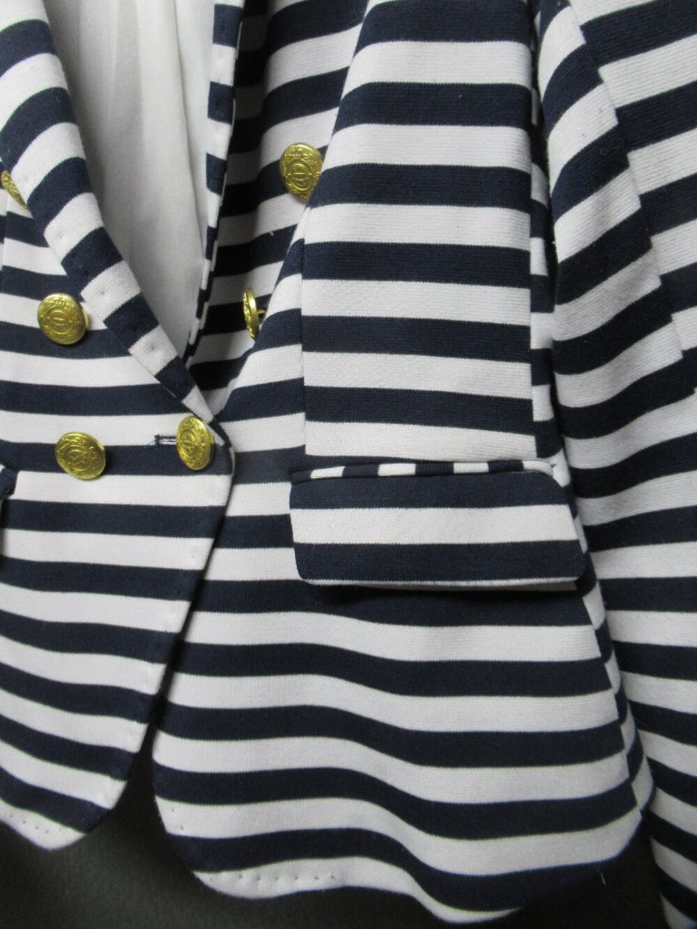 Navy Blue and White Stripe Nautical Style Blazer - Picture 4 of 7